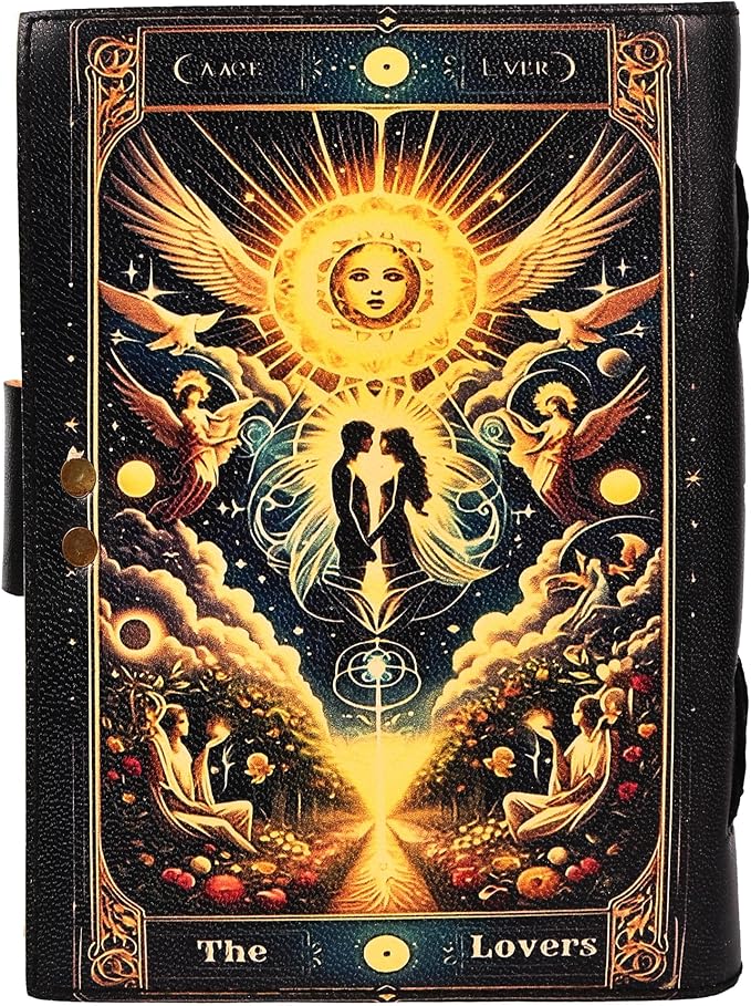 TUZECH Book of Spells Leather Bound Journal Deckle Edge Paper Grimoire Printed Diary Third Eye witchcraft supply and Witch Spell Notebook Antique Vintage Book for Men and Women (The Angel Lovers)