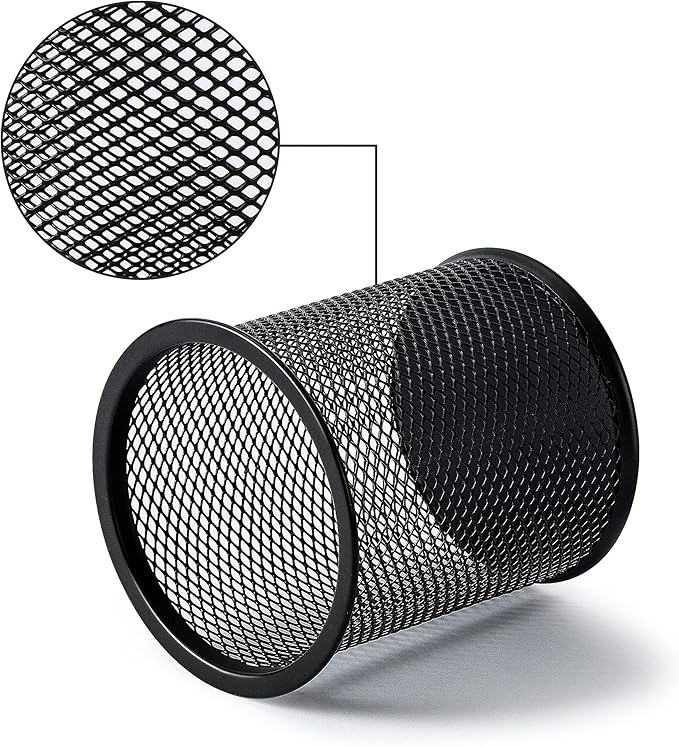 Amazon Basics Wire Mesh Pen Cup, Office Caddy Storage, Black, ‎3.7" x 3.3"