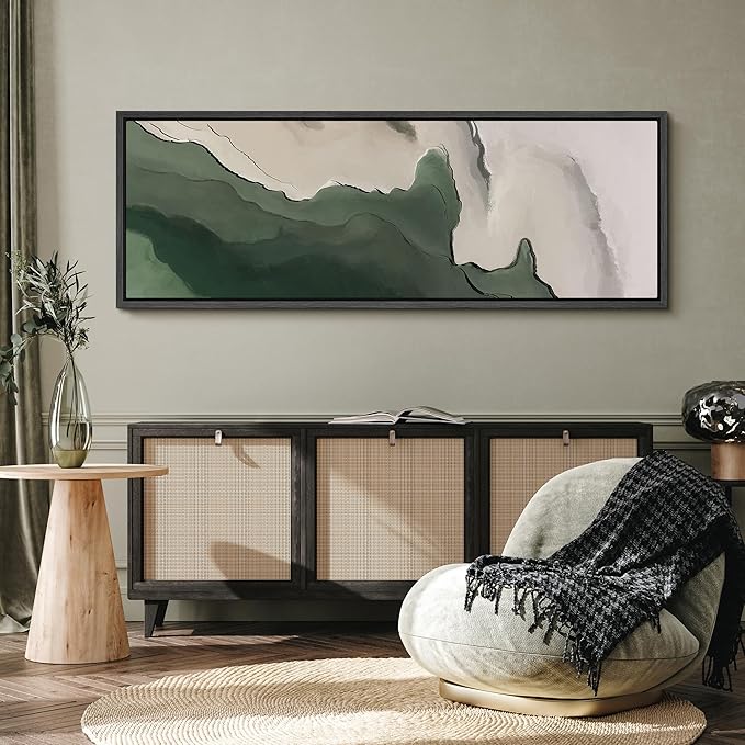 SIGNFORD Large Framed Canvas Green and Neutral Landscape Illustrations Modern Art Calm Warm for Living Room, Bedroom, Office - 60"x20"