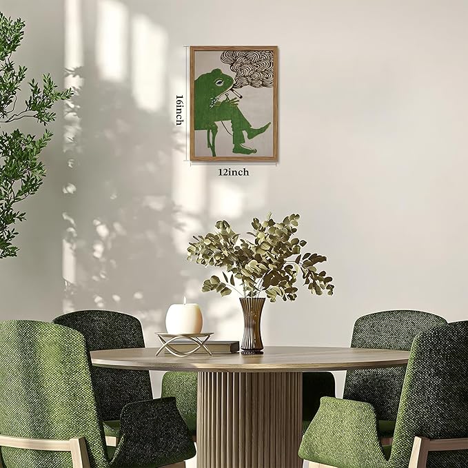 Vintage Frog Wall Art, Funky Eclectic Canvas Wall Decor, Retro Whimsical Japanese Picture Painting, Moody Animal Artwork Print Poster for Living Room Bedroom Office 12x16 Inch Framed