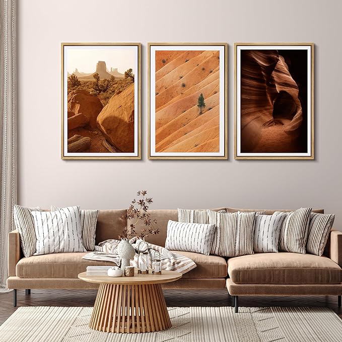SIGNFORD Framed Wall Art Print Set Southwest Desert Landscape Canyon and Mesa Digital Art Modern Art Contemporary for Living Room, Bedroom, Office - 24"x36"x3 Natural