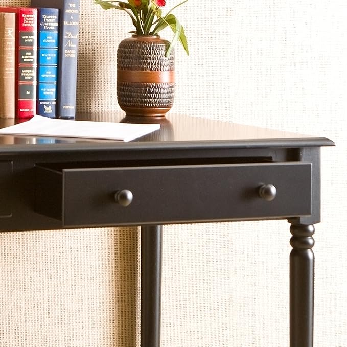 SEI Furniture Janice 2-Drawer Slim Profile Writing Desk, Satin Black