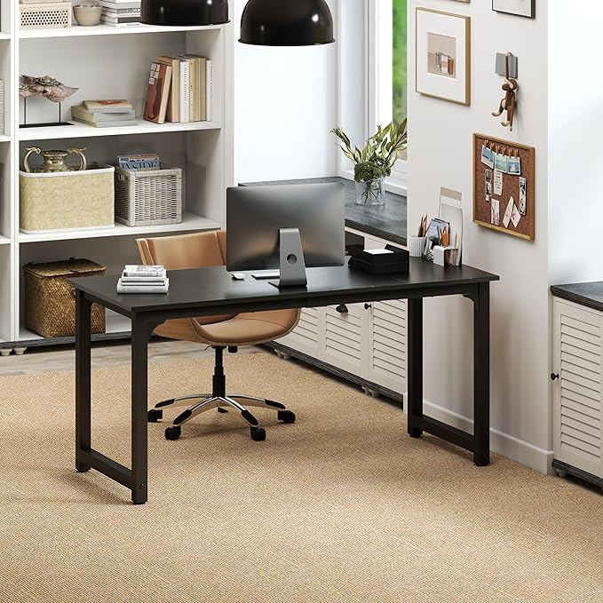 NSdirectModern Computer Desk 63 inch Large Office Desk Writing Study Table for Home Office Desk Workstation Wide Metal Sturdy Frame Thicker Steel Legs, Black.
