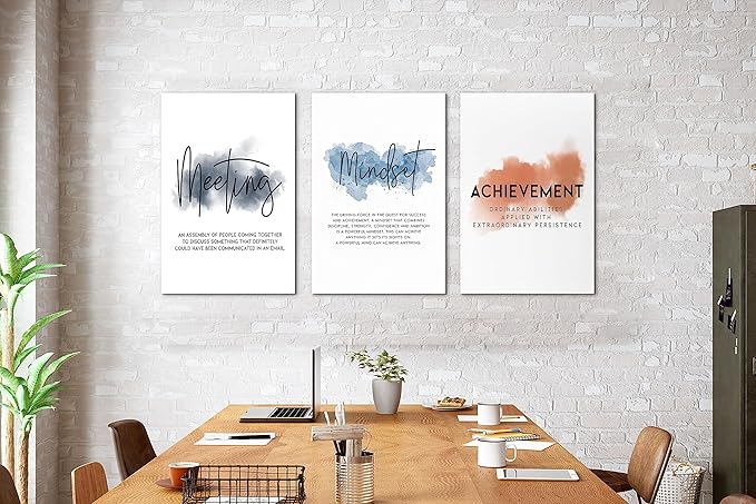 SHMAO Office Canvas Wall Art Motivational Wall Decor, 3 Piece Meeting Mindset Achievement Print Pictures for Office Wall Decor Women Inspirational Framed Artwork Home Office Decor 16”x24”x3 Panels