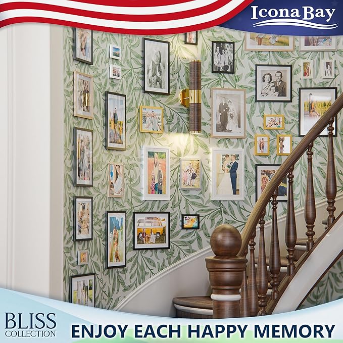 Icona Bay - 11x14 Light Oak Collage Picture Frame with Removable Mat for 5-4x6 Photos - Modern Style Engineered Wood Frame - Wall Mount Only - Bliss Collection