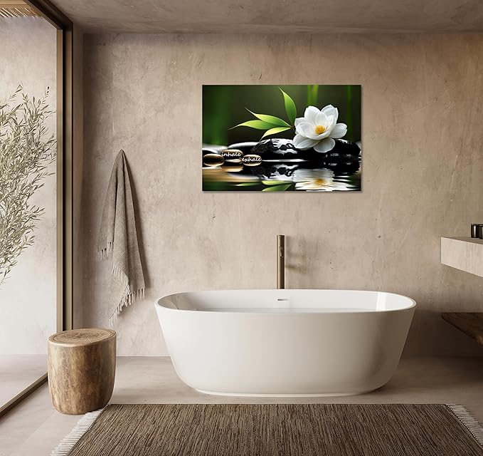 YIOZHAOFH Lotus Flower Wall Art Zen Canvas Inhale Exhale Poster Black Spas Nature Prints Pictures for Meditation Wall Decor Framed Artwork Ready to Hang (24.00" x 36.00")