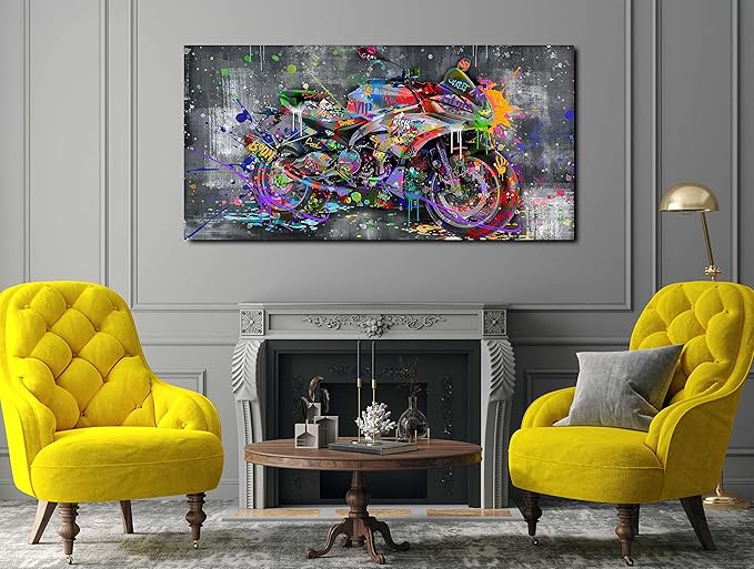 SIXTTART Banksy Motorcycles Wall-Art - Graffiti Canvas Art Wall Decor - Large Wall Decor For Living Room Ready To Hang Size 59" x 29"
