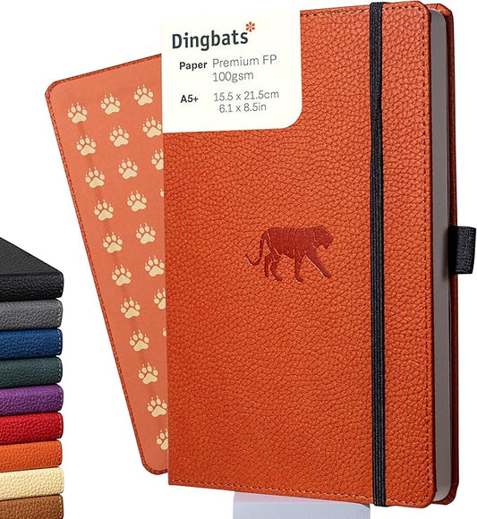 Dingbats* Notebooks - Wildlife Lined Medium Notebook, Orange Tiger, A5 - Hardcover - Cream 100gsm Ink-Proof Paper - Includes Pocket & Bookmark