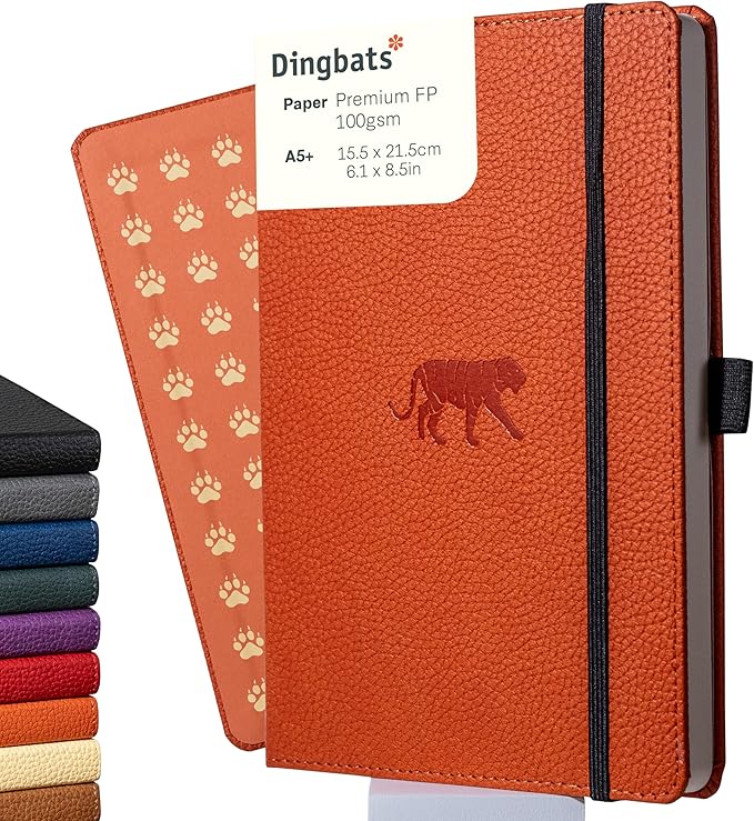 Dingbats* Notebooks - Wildlife Squared Medium Notebook, Orange Tiger, A5 - Cream 100gsm Ink-Proof Paper - Includes Elastic Closure & Bookmark