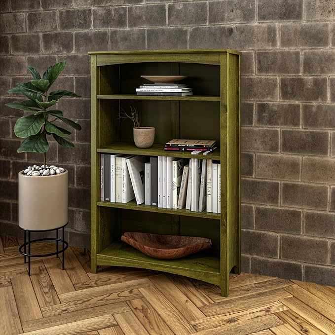 Camaflexi Shaker Style 4 Shelf Bookcase/Solid Wood / 48" High/Adjustable Shelving/Closed Back/Display Bookshelf for Living Room, Bedroom, Home and Office, Olive Grove Green