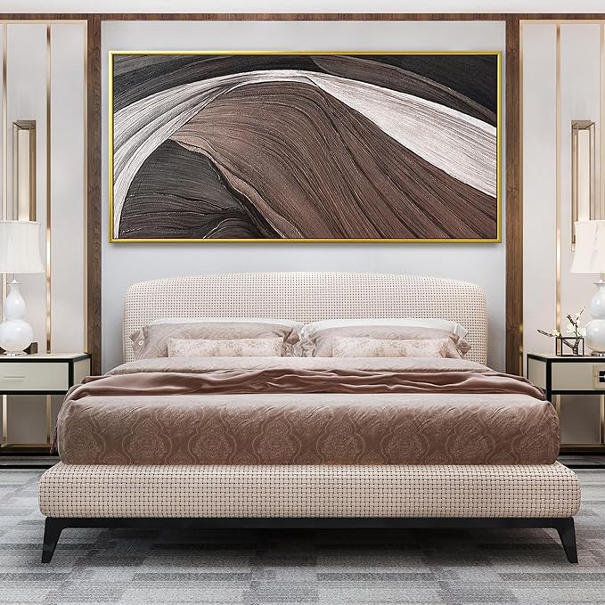 TAIJXAGSG Large Abstract Gold Framed Wall Art For Living Room Pints Black And White Canvas Art Wall Decor Prints Picture Painting Brown Maximalist Decor Artwork For Bedroom Modern 29x58 In