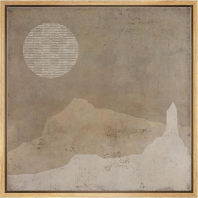 SIGNWIN Framed Canvas Print Wall Art Grunge Dark Brown Minimal Landscape Abstract Shapes Illustrations Modern Art Decorative Boho Relax Nordic for Living Room, Bedroom, Office - 24"x24" Natural