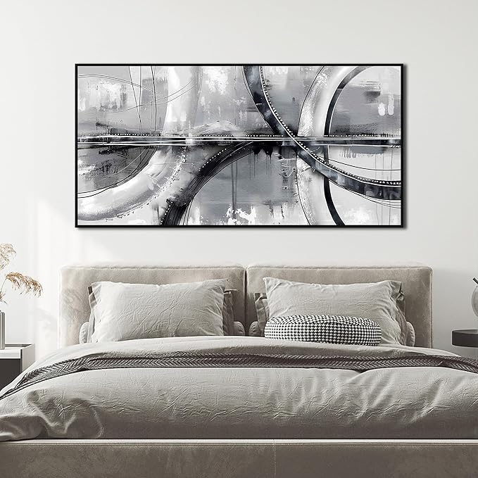 AOZEMI Abstract Painting Wall Art Black and White Canvas Wall Decorations for Living Room Large Pictures Home Office 29"x59"