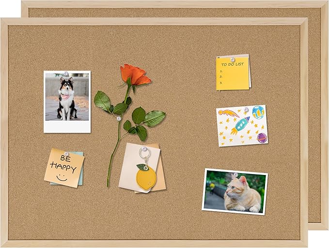 Cork Board 2Pack,36x24 Bulletin Board for Office with Pin Oak Wood Boards, Message Board or Vision Board.