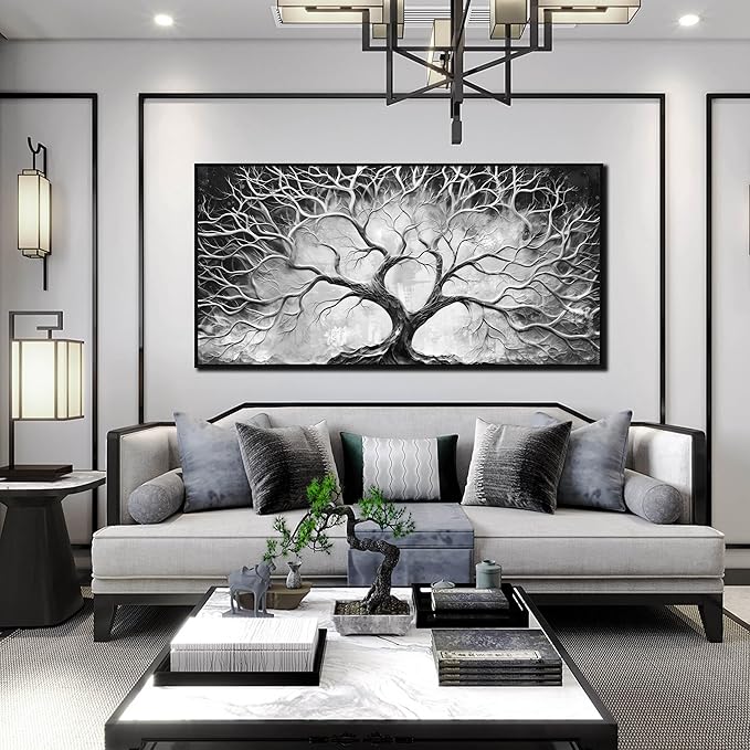 Black and White Wall Art for Bedroom - Black Framed Tree Canvas Wall Art for Living Room Size 24" x 48"