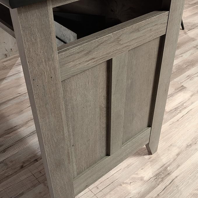 Sauder August Hill L-Shaped Home Office Desk, Farmhouse Corner Desk with File Drawer, Cable Management, Mystic Oak Finish