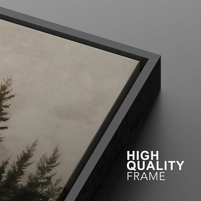 MUDECOR Framed Canvas Print Wall Art Tranquil Landscape with Evergreen Trees Muted Earth Tones Illustrations Minimalism Decorative Relax Colorful for Living Room, Bedroom, Office - 24"x36" BLACK