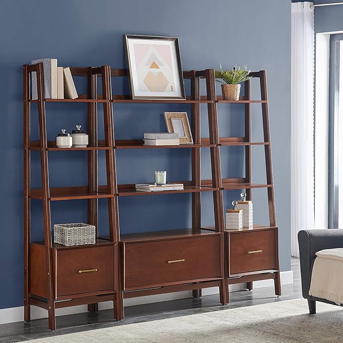 Crosley Furniture Landon 3-Piece Bookshelf Etagere Set, Bookcase with Shelves and File Drawers, Mahogany