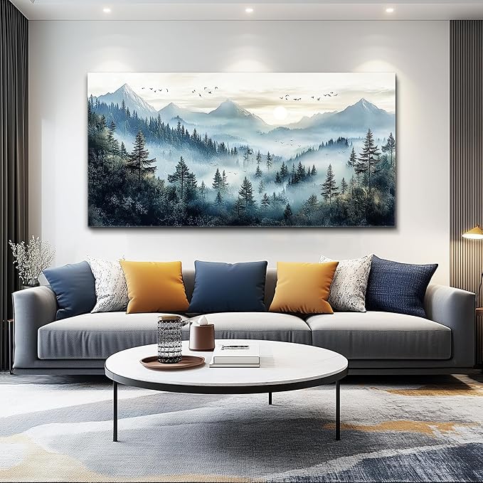 FUHAIHUA Canvas Wall Art For Living Room Wall Decor For Bedroom Office Wall Decoration Mountain Landscape Painting Forest Fog Pictures Artwork Room Aesthetic Home Decor 20x40 In