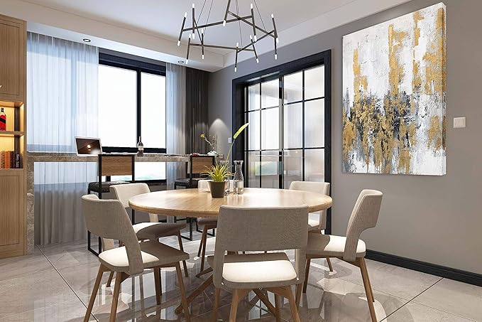 Yihui Arts Modern Abstract Skyline Canvas Wall Artwork with Gold Foil for Bedroom Decoration