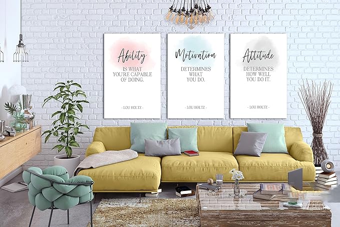 3 Piece Office Canvas Wall Art, Motivational Quotes Ability Motivation Attitude Print Pictures Wall Decor for Office, Men Women Inspirational Framed Artwork Home Office Decor 24"x36" x 3 Pcs