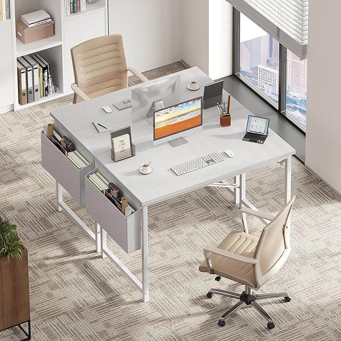 OLIXIS Computer Desk 44 Inch Home Office Desks for Small Spaces, Gaming Writing Study Work Table with Storage Bag and Headphone Hook for Bedroom, White