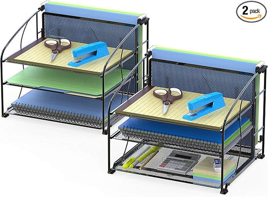 Simple Houseware 3-Tier Desk Organizer with Hanging File Holder, 2 Packs, Black
