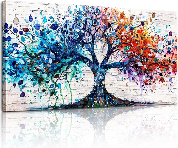 SERIMINO Tree of Life Large Wall Art for Living Room, Colorful Tree Abstract Graffiti Canvas Prints, Nature Botanical Spiritual Artwork for Walls, Modern Office Decorations, Bedroom Wall Decor 29"X57"