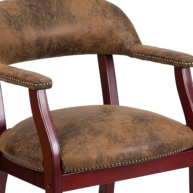 Flash Furniture Sarah Bomber Jacket Brown Luxurious Conference Chair with Accent Nail Trim and Casters