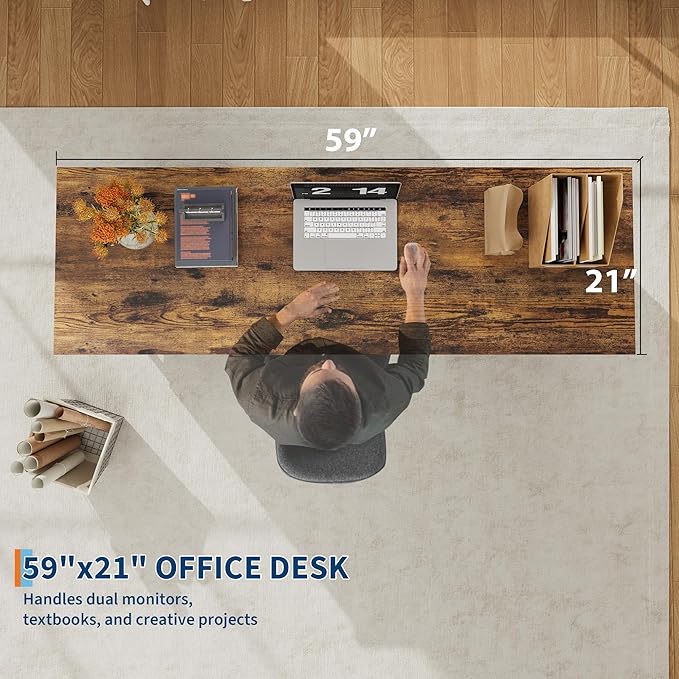 Garvee 59 in Farmhouse Executive Desk, Home Office Desk with File Drawer and Storage Cabinet, Wooden Computer Table with 3 Drawers for Work and Study ，White+Vintage/Black