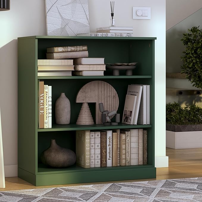 Palace Imports Solid Wood Bookcase - 3-Tier Floor Standing Bookshelf - 36" Short Storage Shelf, 32” W - Green, Display Furniture for Living Space, Renewable 100% Eco-Friendly Wood, Made in Brazil