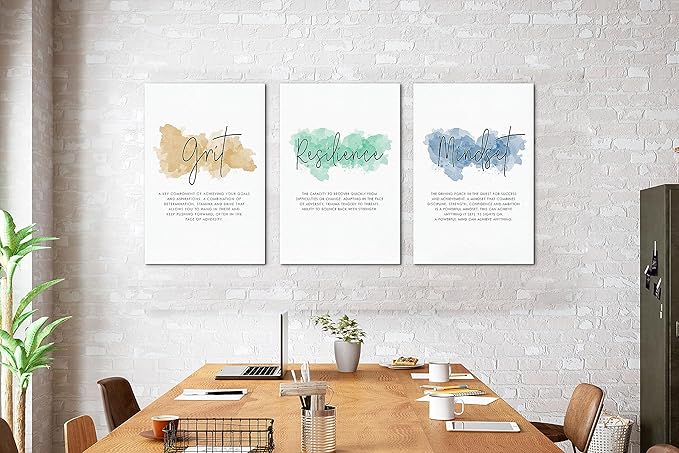 SHMAO Office Canvas Wall Art Motivational Wall Decor, 3 Piece Grit Resilience Mindset Print Pictures for Office Wall Decor Women Inspirational Framed Artwork Home Office Decor 16”x24”x3 Panels
