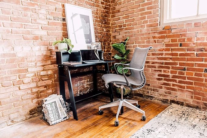 OneSpace Lennox Hutch Computer Desk, Small Desk for Home Office, Compact Writing Desk, Black