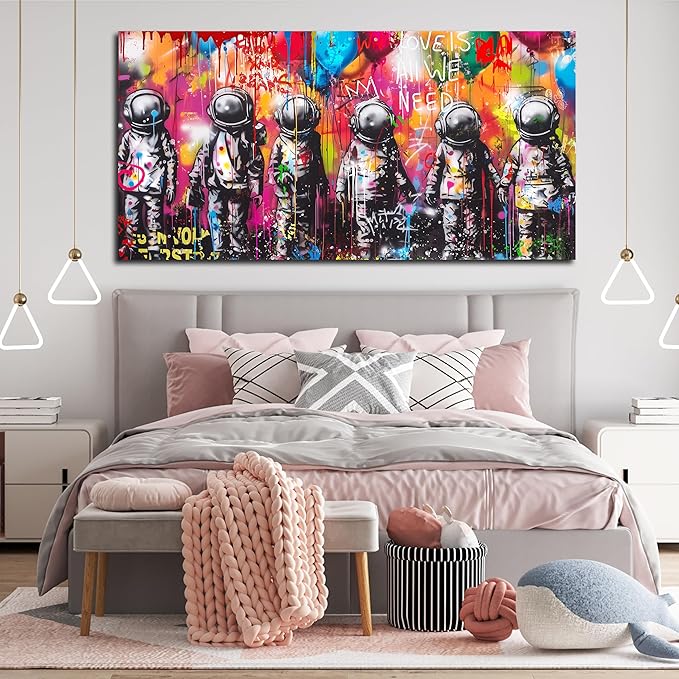 Astronaut Wall-Art - Big Graffiti Art Wall Decor - Space Posters Wall Decor for Bedroom Teen Girl Ready to Hang Size 29 x 59 Inch