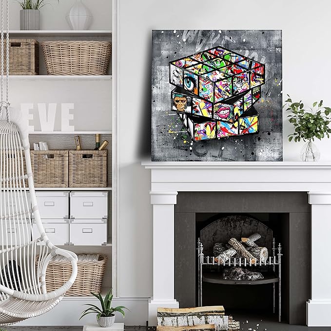SIXTTART Graffiti Wall-Art - Banksy Canvas Wall Art For Living Room Large Size - Abstract Art Wall Decor - Street Pop Art Modern Art Wall Decor 30" W x 30" H Stretched And Framed Ready To Hang