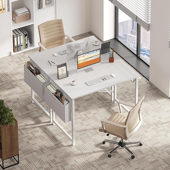 OLIXIS Computer Desk 40 Inch Home Office Desks for Small Spaces, Gaming Writing Study Work Table with Storage Bag and Headphone Hook for Bedroom, White