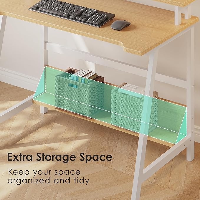 ALISENED 31.5 Inch Small Office Desk with Storage, Small Desk for Small Spaces, Compact Home Office Desk, Mini Study Desk for Bedroom, Warm Oak