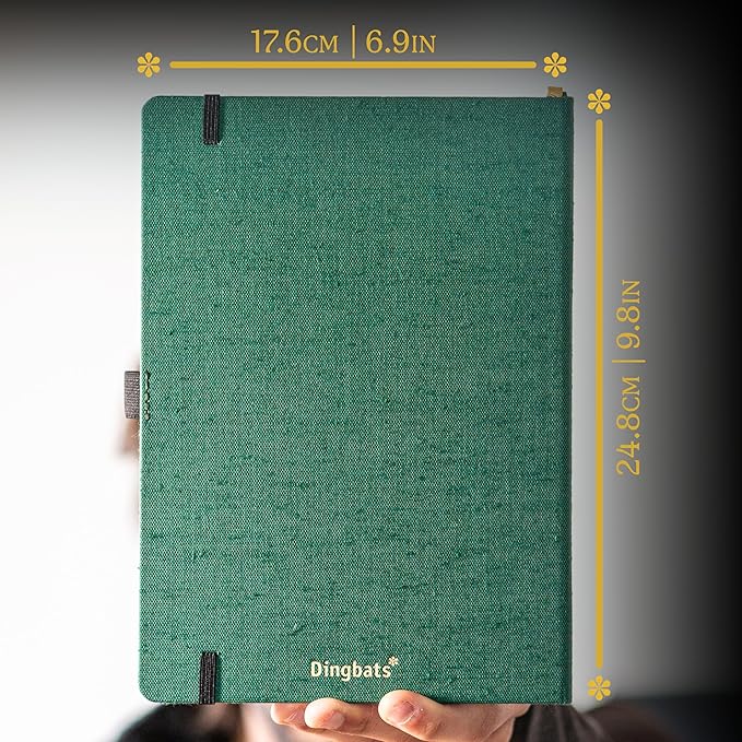 Dingbats* Pro Lined Large B5 Notebook with Gift Box - Textile Cover, Thread-Bound Writing Journal - Pocket, Elastic Closure, Bookmark
