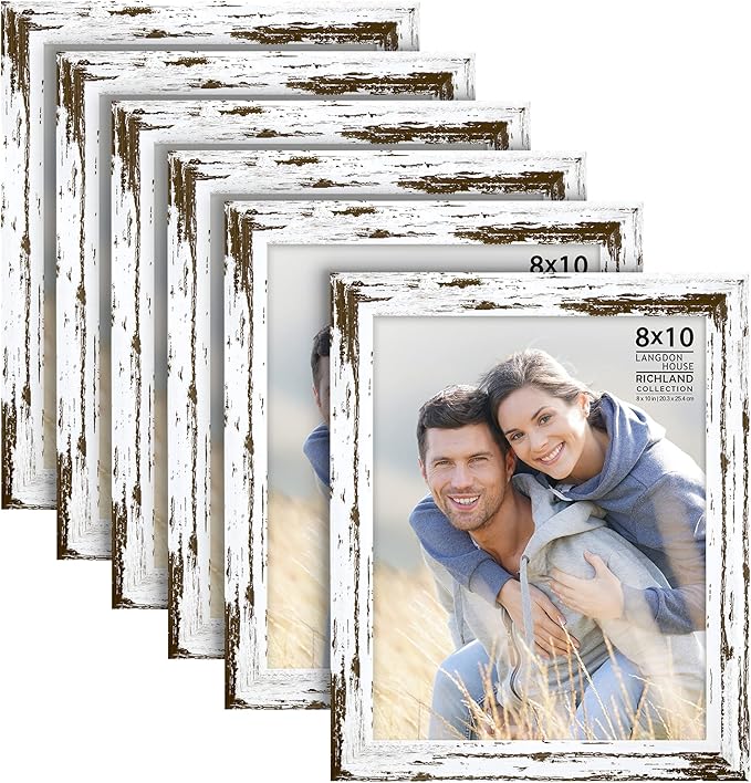 Langdon House 8x10 Picture Frames (Distressed White, 6 Pack) Farmhouse Style, Richland Collection