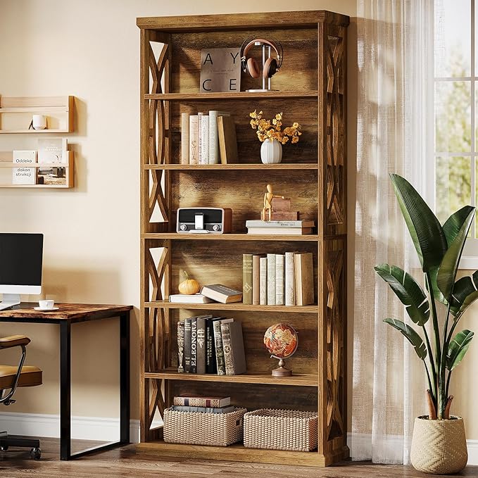 Tribesigns 6-Tier Bookshelf, 71 Inches Tall Freestanding Bookcase, Large Industrial Bookshelves Display Shelves, Wooden Book Shelf for Home Office, Living Room, Bed Room, Rustic Brown