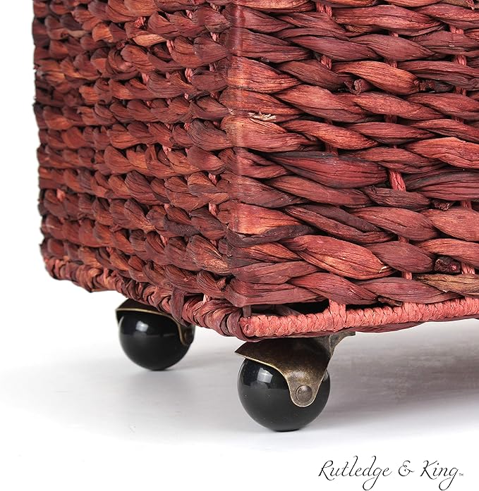Seagrass Rolling File Cabinet - Home Filing Cabinet - Hanging File Organizer - Home and Office Wicker File Cabinet - Water Hyacinth Storage Basket for File Storage (Russet Brown)