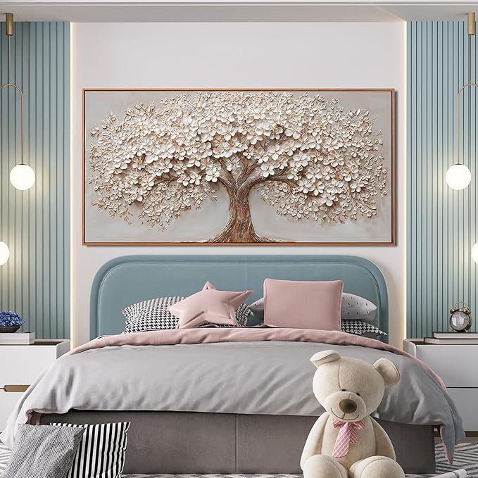 Canvas Wall Art Decor Oversized Wall Art Pictures for Living Room Tree of Life Wall Art Decor Canvas Art Wall Decor Modern Large White Wall Art Prints Framed Artwork for Walls Bedroom Office Decor 29" X 58"