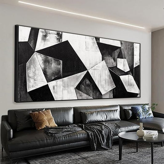 Black And White Abstract Wall Art Print Modern Canvas Art Wall Decor Abstract Wall Decor Geometric Color Block Canvas Artwork Paintings Modern Bedroom Office Home Artwork 20" X 40" With Framed