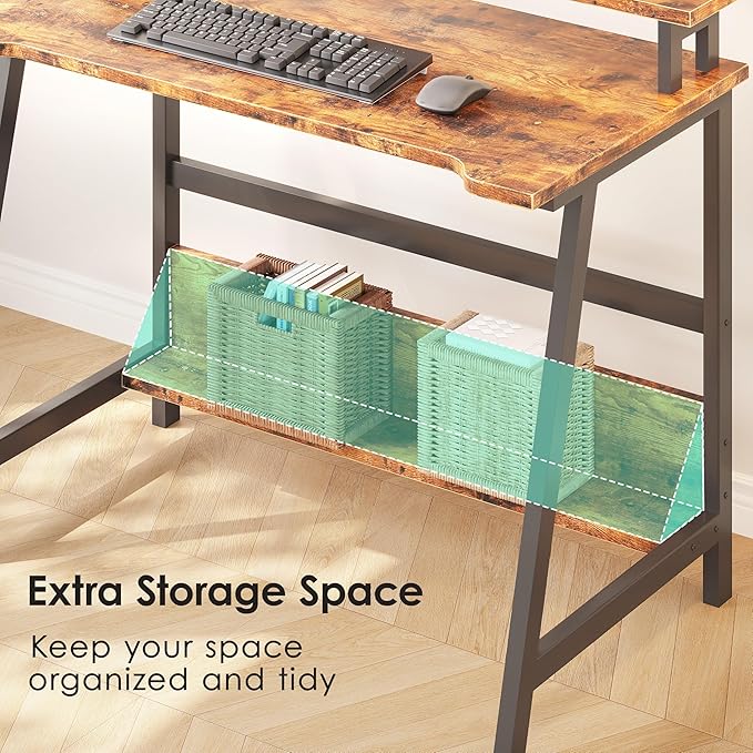 ALISENED 31.5 Inch Small Office Desk with Storage, Small Desk for Small Spaces, Compact Home Office Desk, Mini Study Desk for Bedroom, Brown