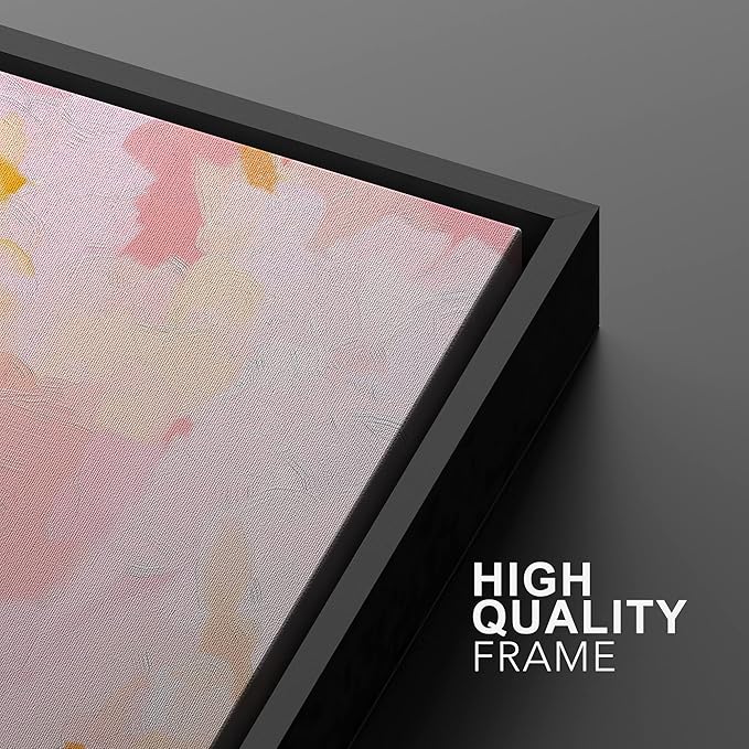 MUDECOR Framed Canvas Print Wall Art Pastel Pink & Orange Color Field Abstract Shapes Watercolor Modern Art Contemporary Multicolor Ultra for Living Room, Bedroom, Office - 16"x24" Black