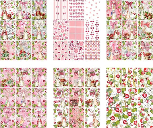 Paper Moon Media: Beatrix Potter's Peter The Rabbit Strawberry Coquette Scrapbook and Junk Journal Tags 8.5 x 11, 6 Sheets for Journals, Scrabpooking, Decoupage, Card Making etc., Collage Sheets