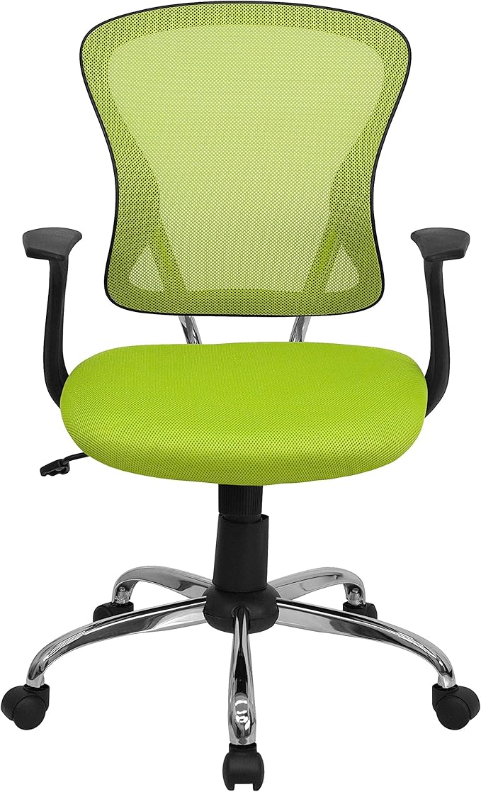 Flash Furniture Alfred Mid-Back Green Mesh Swivel Task Office Chair with Chrome Base and Arms