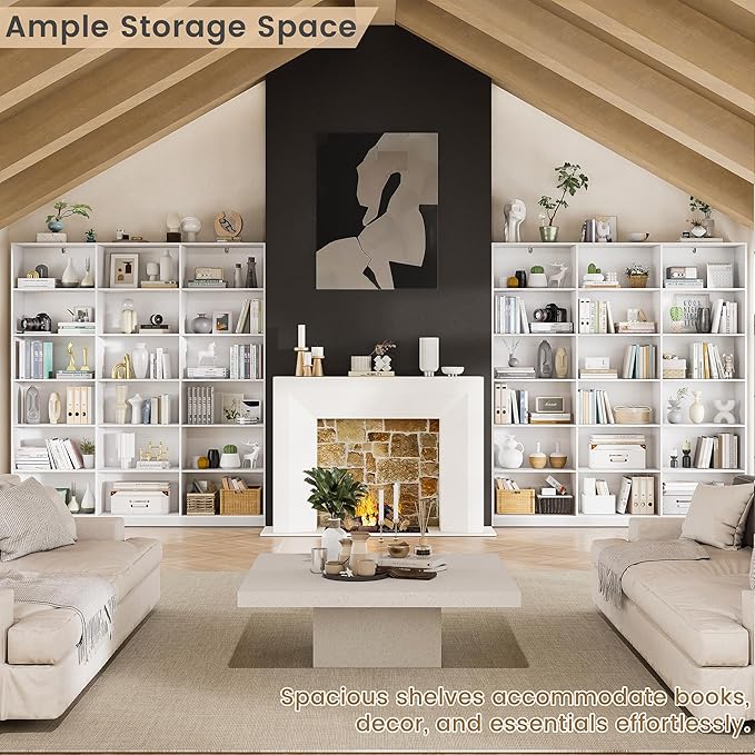 White Bookcase with 18 Display Shelves, Triple Column Book Case, 1PC 6 Tier Large Bookshelf, Freestanding Storage Shelf for Bedroom Living Room Home Office
