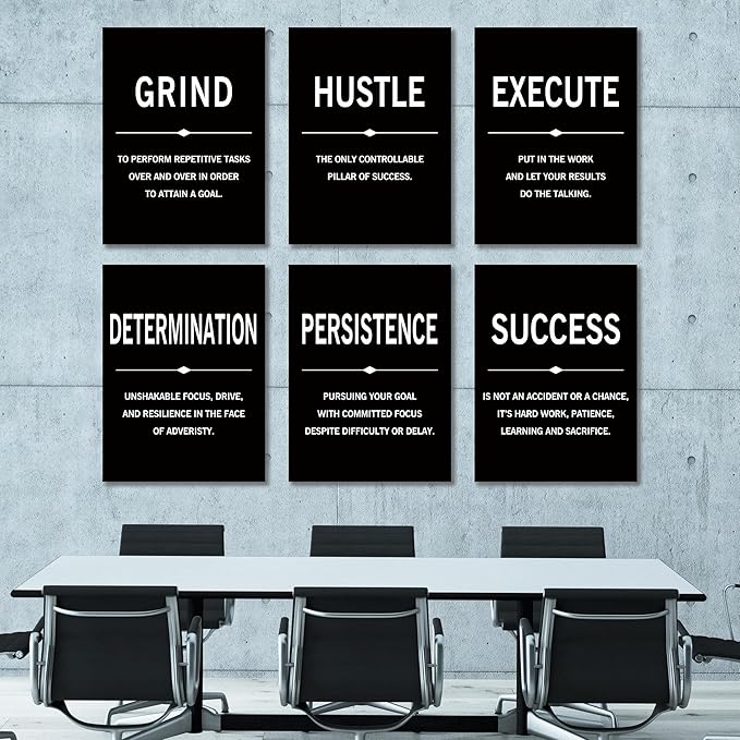 COSCTOR Set of 6 Grind Hustle Execute Determination Persistence Success Motivational Wall Art Picture Decor Canvas Framed for Office Bedroom Inspirational Home Posters Paintings Ready to Hang(Framed,16x24)