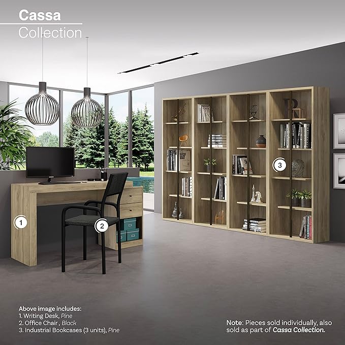 Expandable Desk with Storage Drawers & Open Shelf - Expands from 47 Inch to 57 Inch - Pine Computer Desk with Printer Space - Modern Home Office Table with Drawers - Techni Mobili Blanco Collection